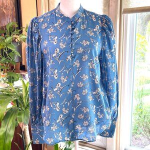 Ann Taylor Nehru Collar Popover Blouse